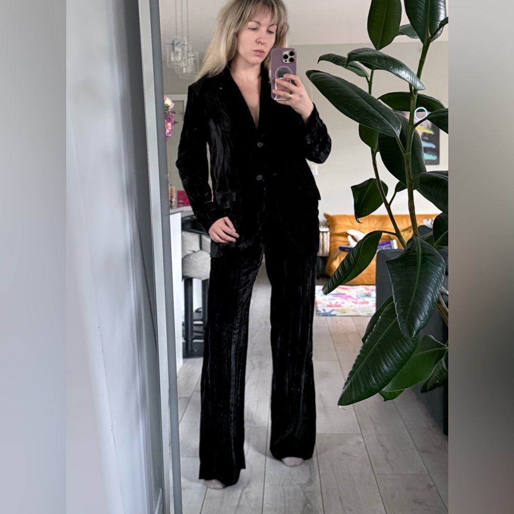 Zara Midnight Black Velvet Blazer and Trousers